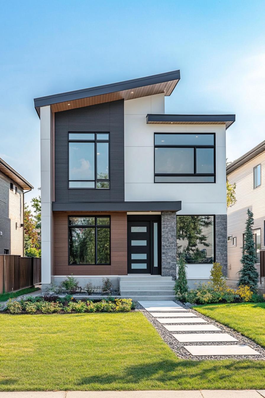 Modern house with skillion roof and large windows