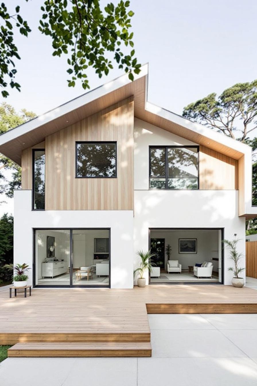 Contemporary home with skillion roof and deck