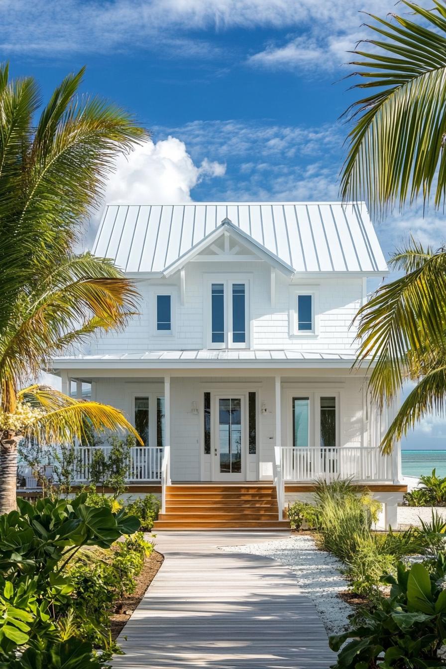 Charming white house with ocean view and tropical garden