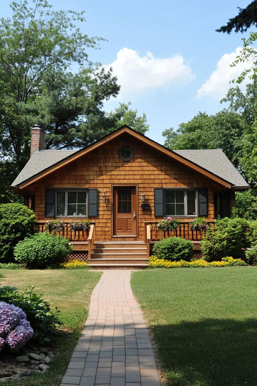 Charming wooden cottage with a lush garden