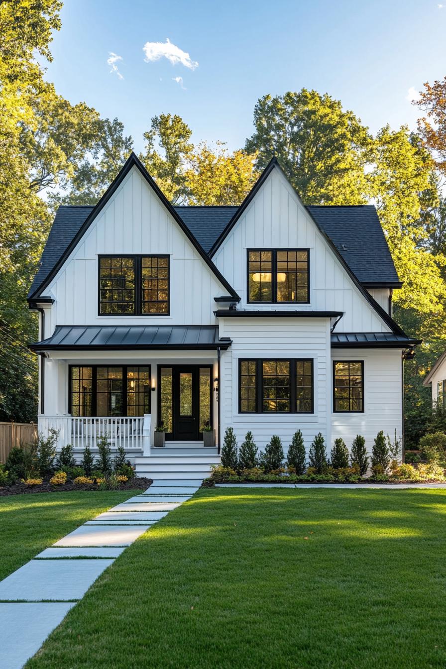 Chic white house with black trim