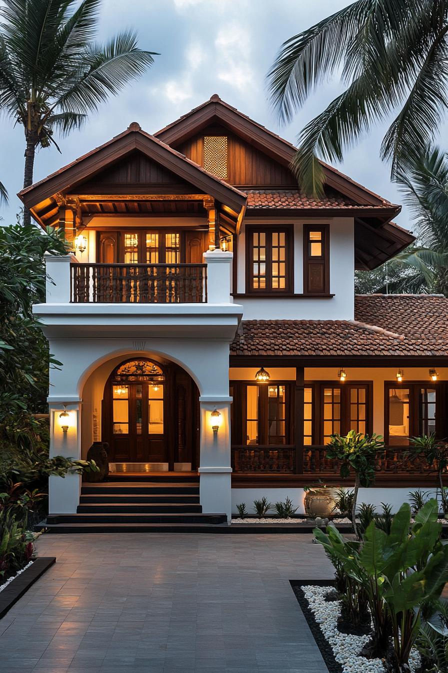 A picturesque Kerala house surrounded by lush palm trees