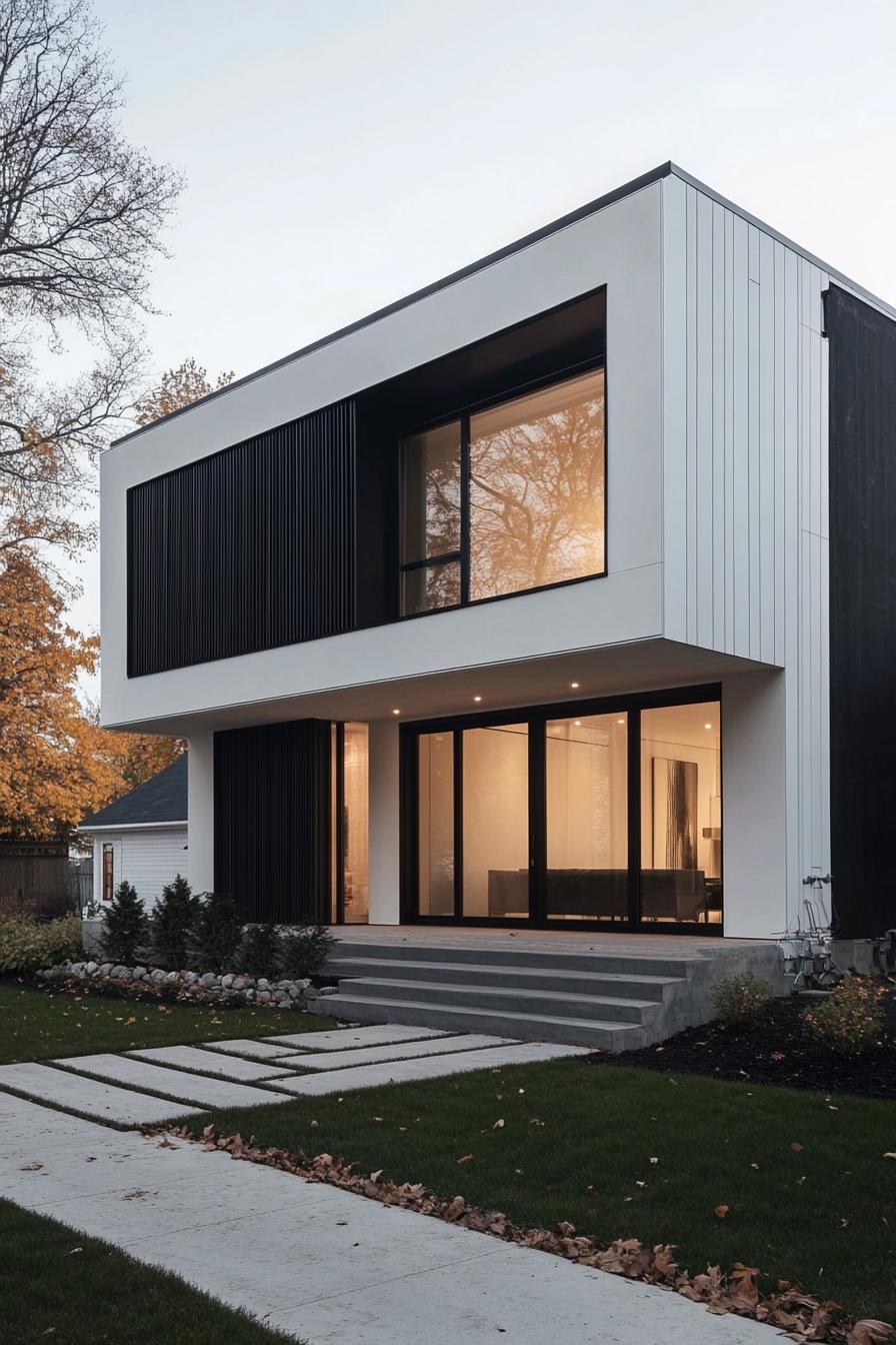 Modern two-story minimalist house with large windows