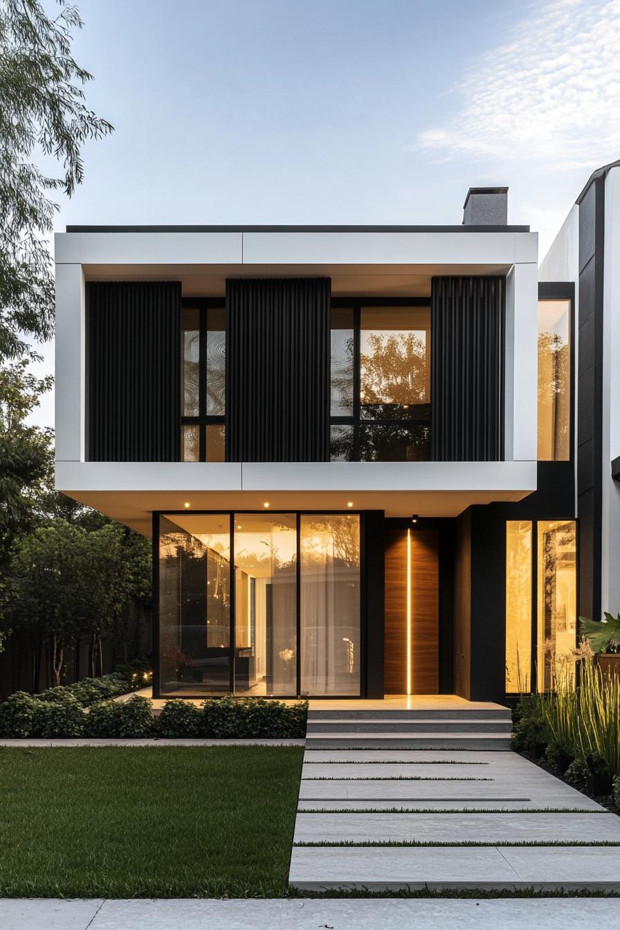 Modern house with black and white facade and large windows