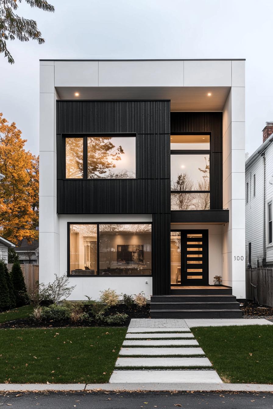 Modern minimalist house with black and white facade