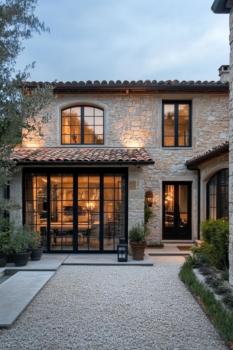 Charming stone villa with warm lighting