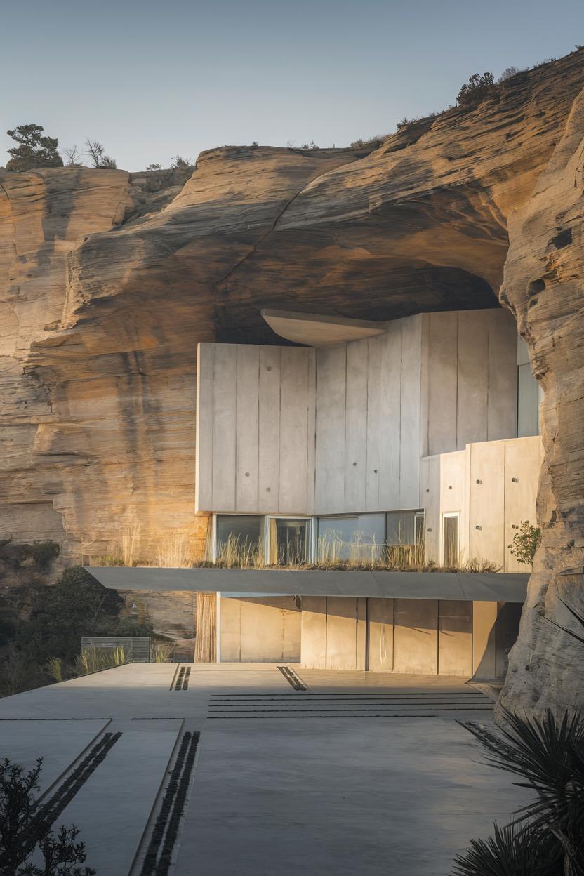 A house seamlessly integrated with a sandstone cave