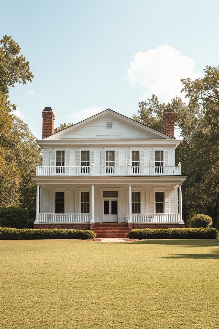 Classic Southern home with white columns and two-tiered porch