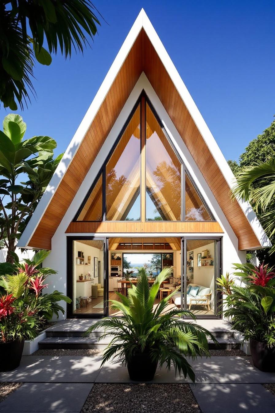 Stylish A-frame house amidst tropical greenery