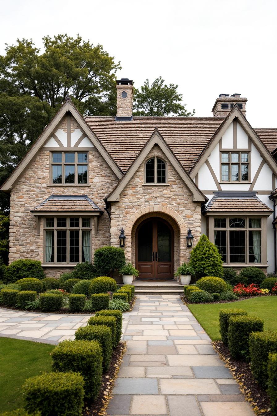 Charming stone cottage with manicured garden path