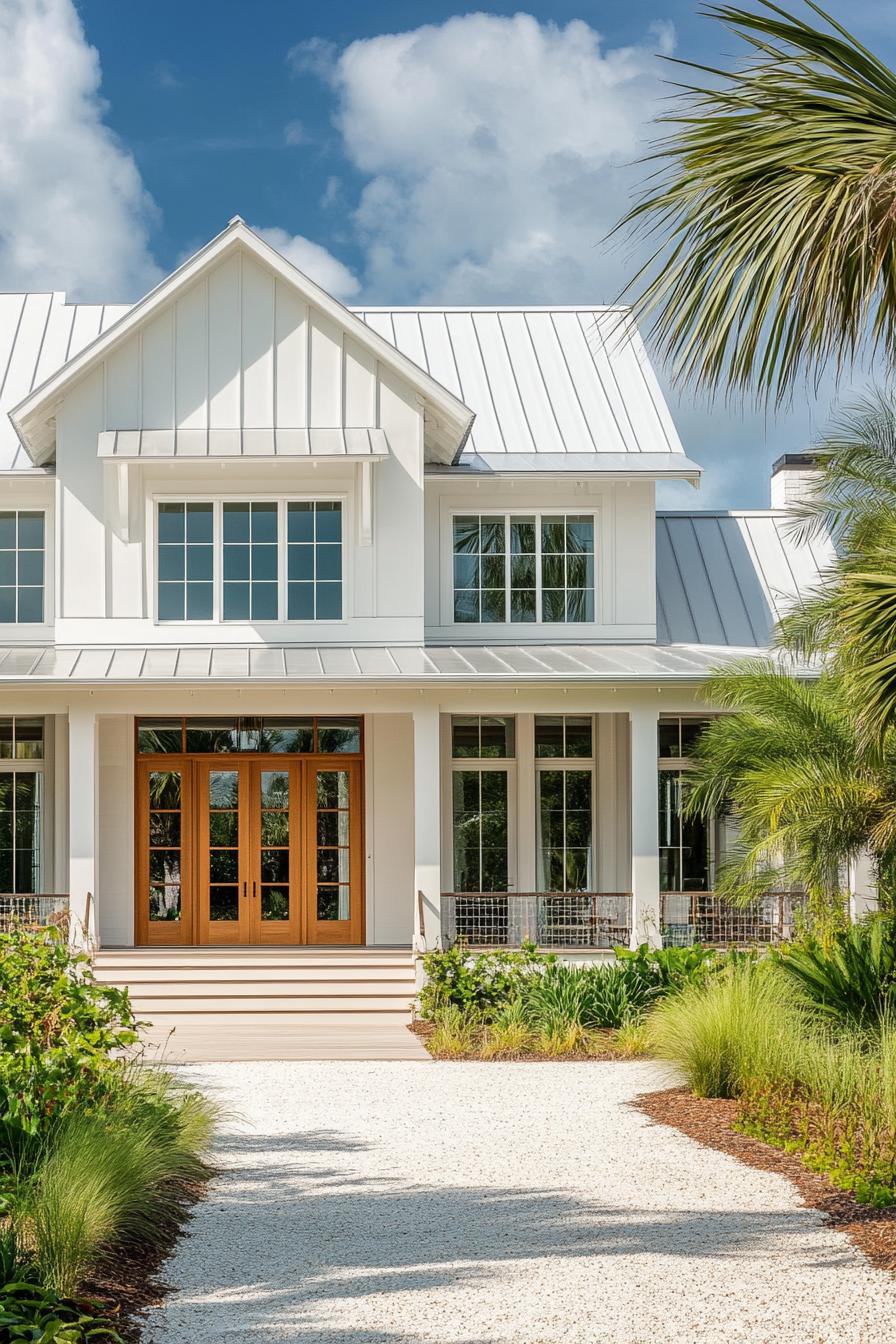 Beach house with white walls and wooden accents