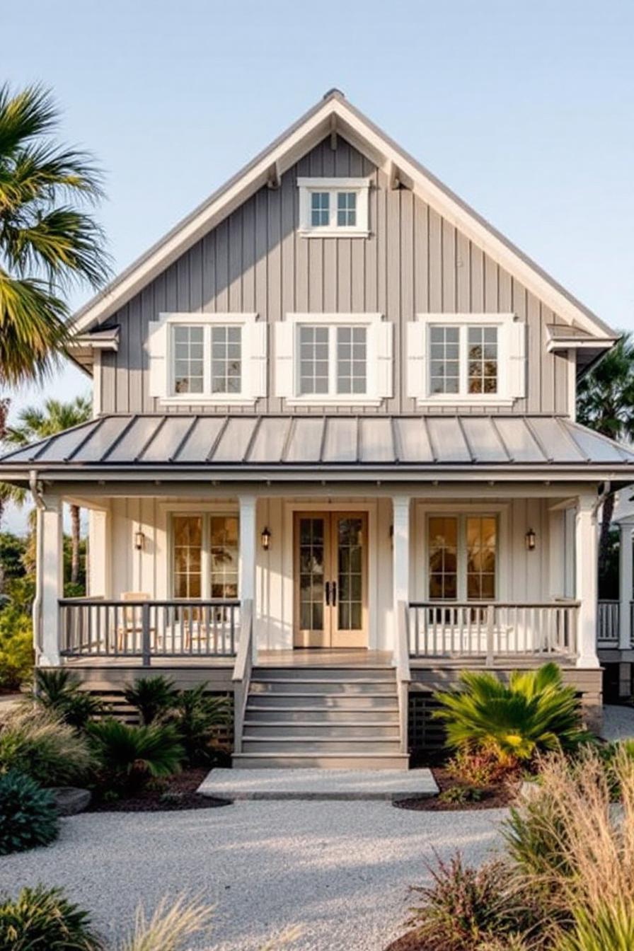 Charming coastal house with inviting porch and gable roof