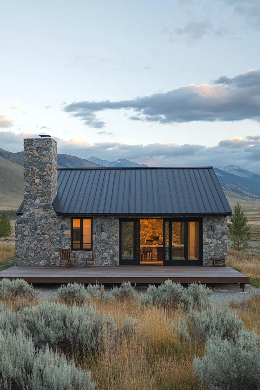 Stone cottage with a dark metal roof