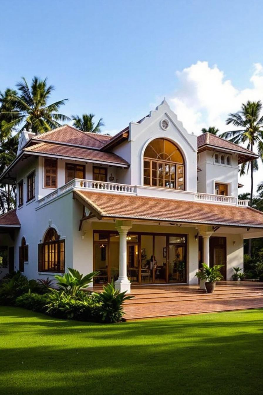 Elegant Kerala house with lush garden and traditional design