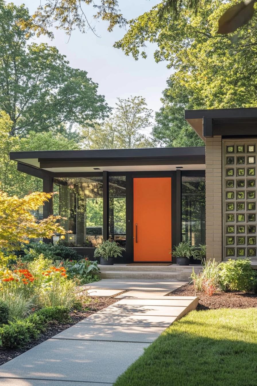 Modern house with bright orange front door