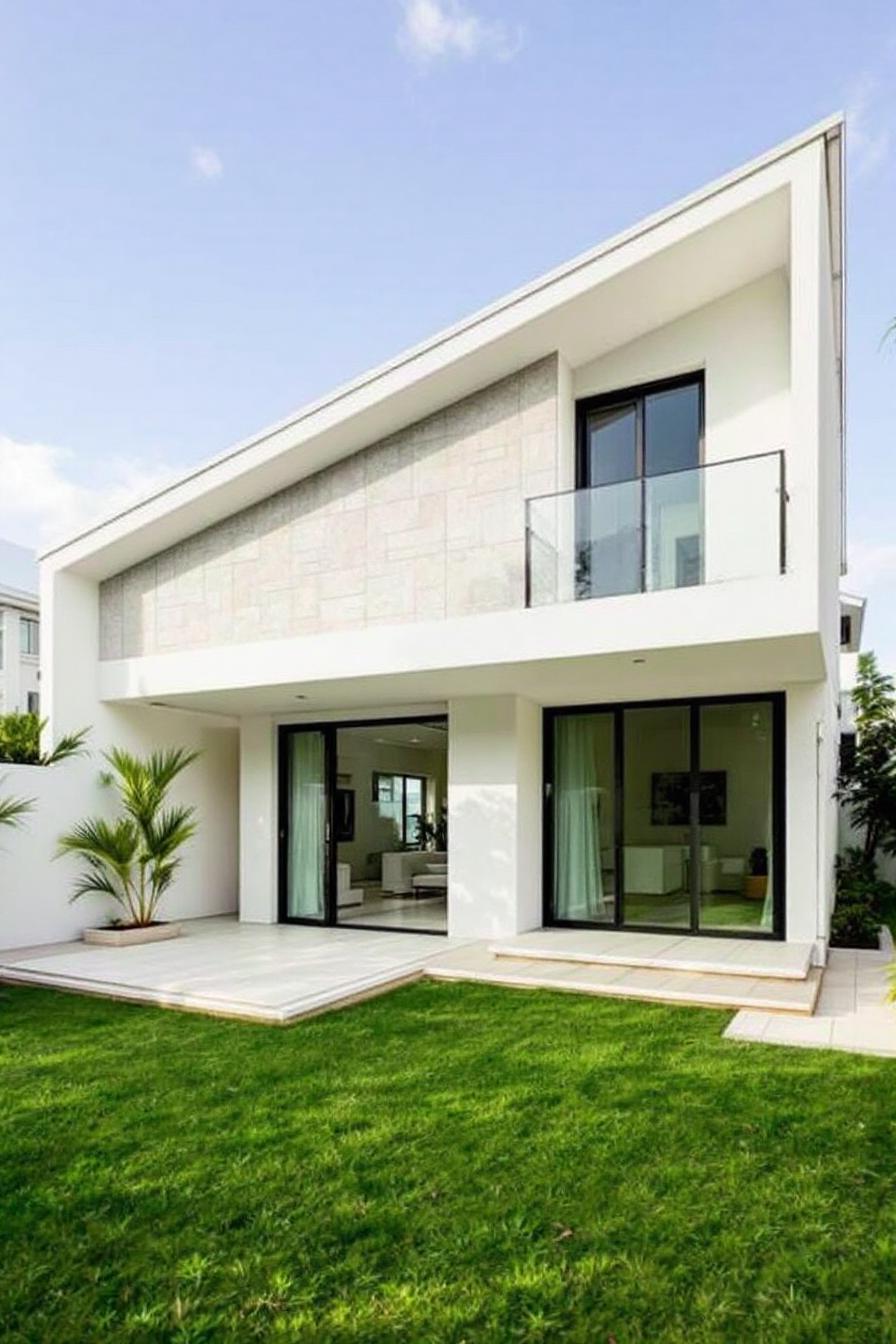 Stylish skillion roof house with lush lawn