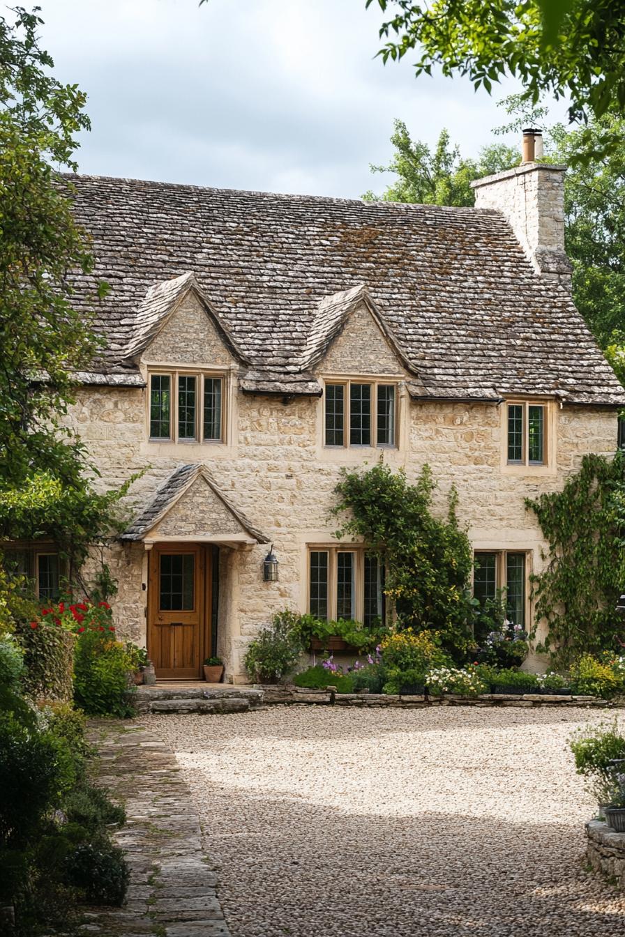 Charming stone cottage with lush greenery