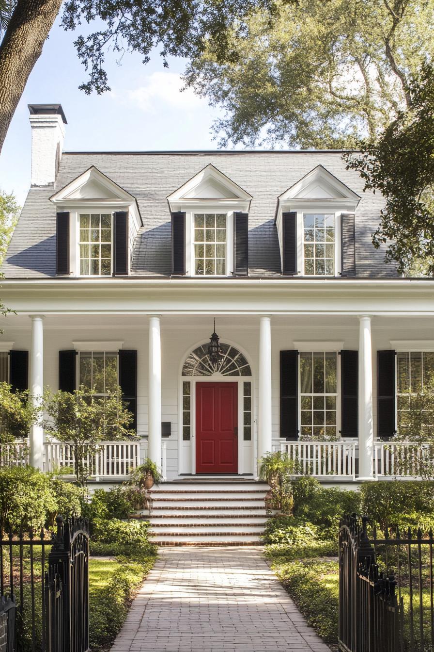 Quaint Southern home with striking red door and inviting porch