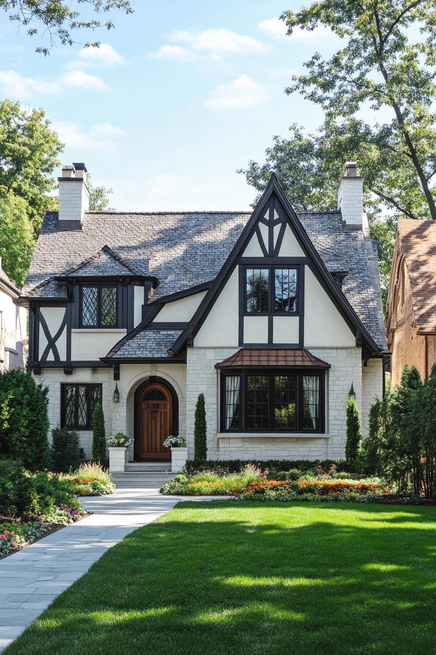 Contemporary Tudor cottage with a neat garden