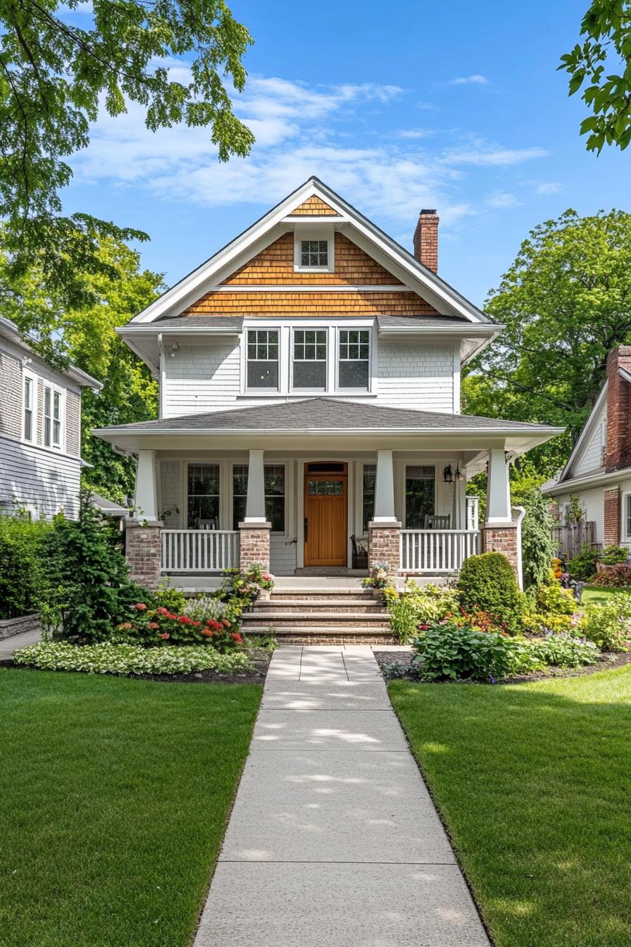 Front view of a Craftsman cottage with a charming porch