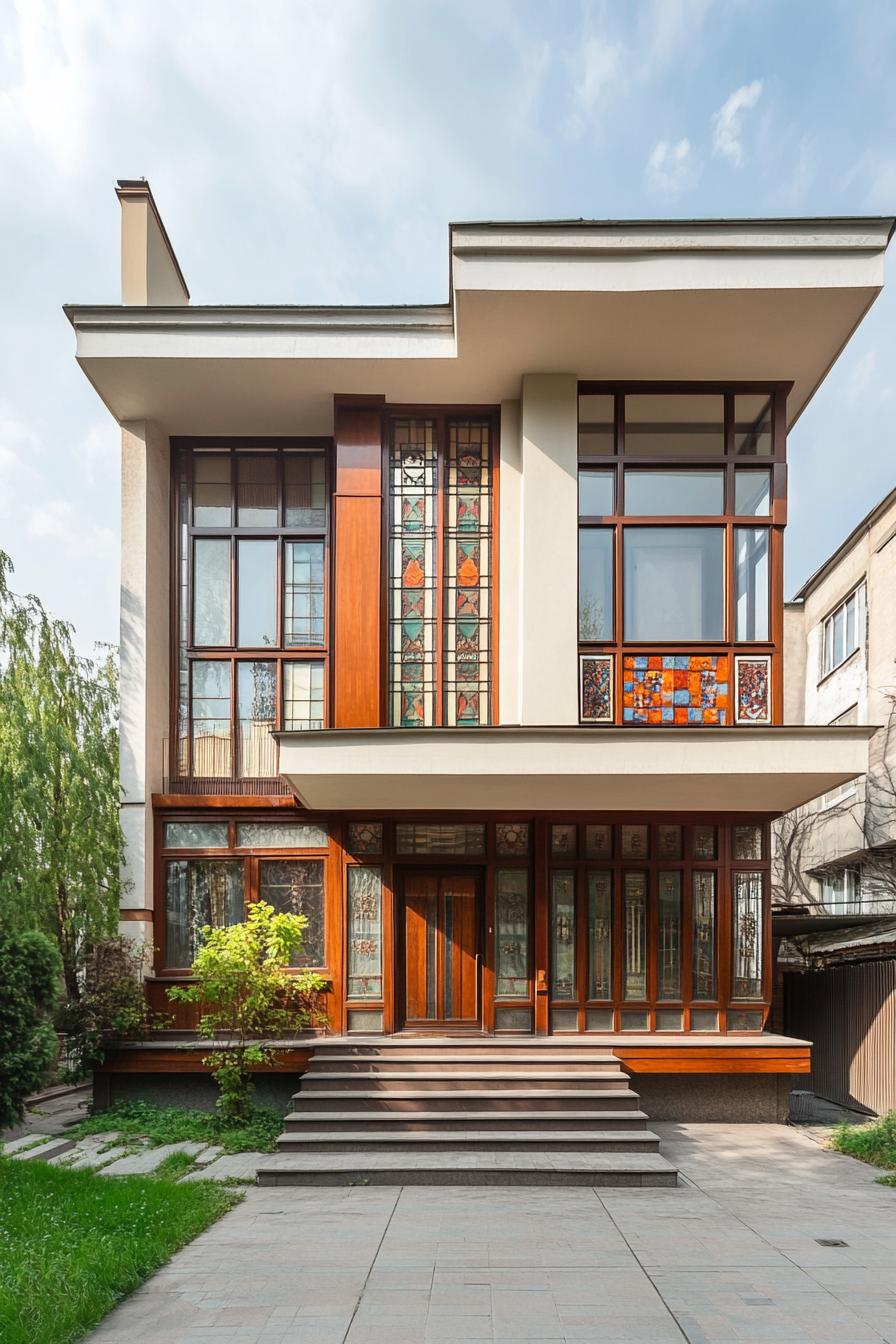 Modern Art Deco house with large stained glass windows