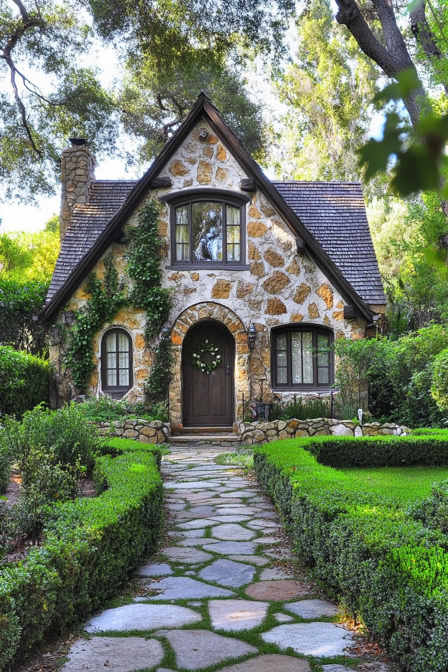 Stone cottage with lush surroundings