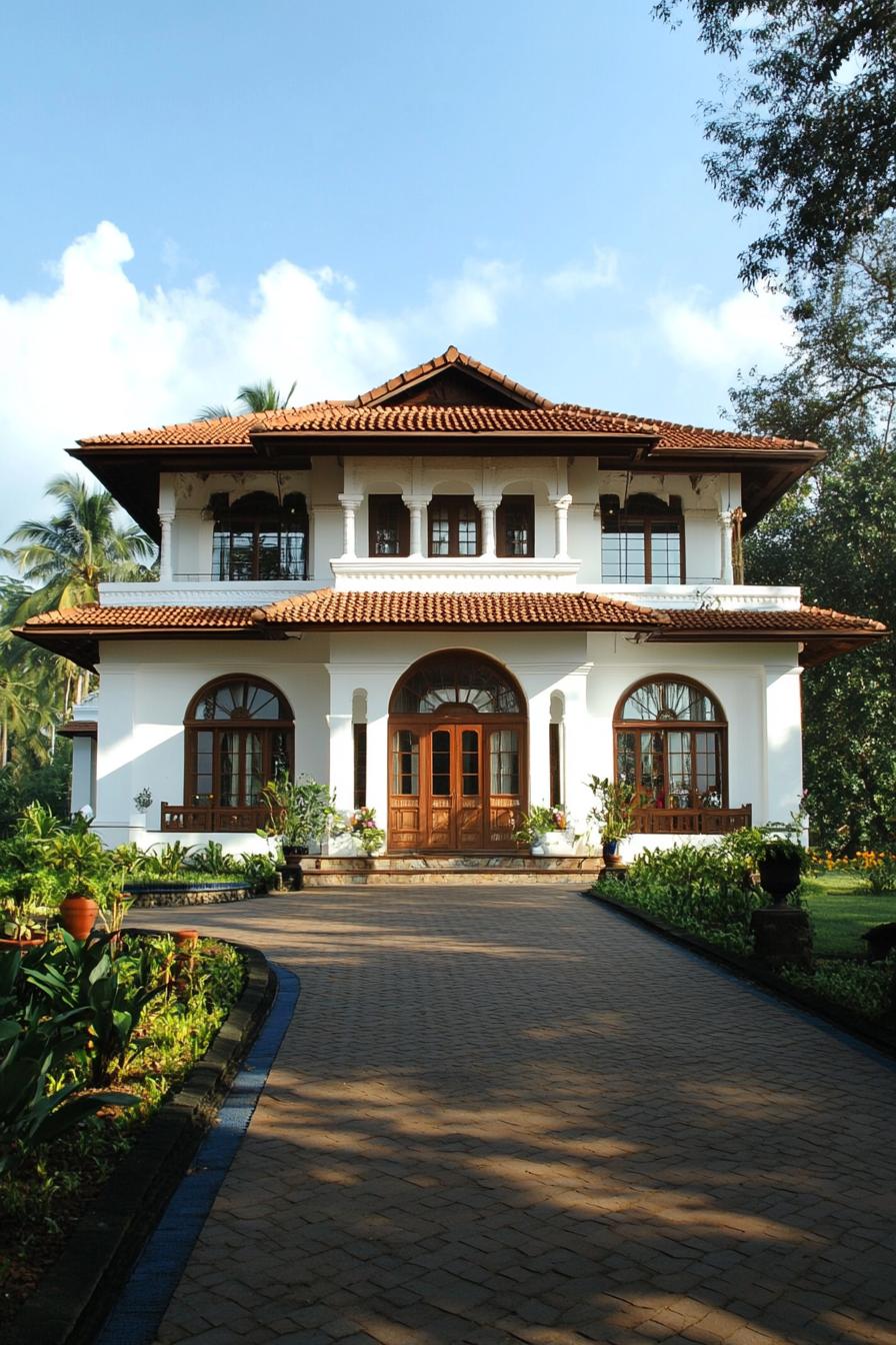 Beautiful Kerala house with clay-tiled roof and lush garden