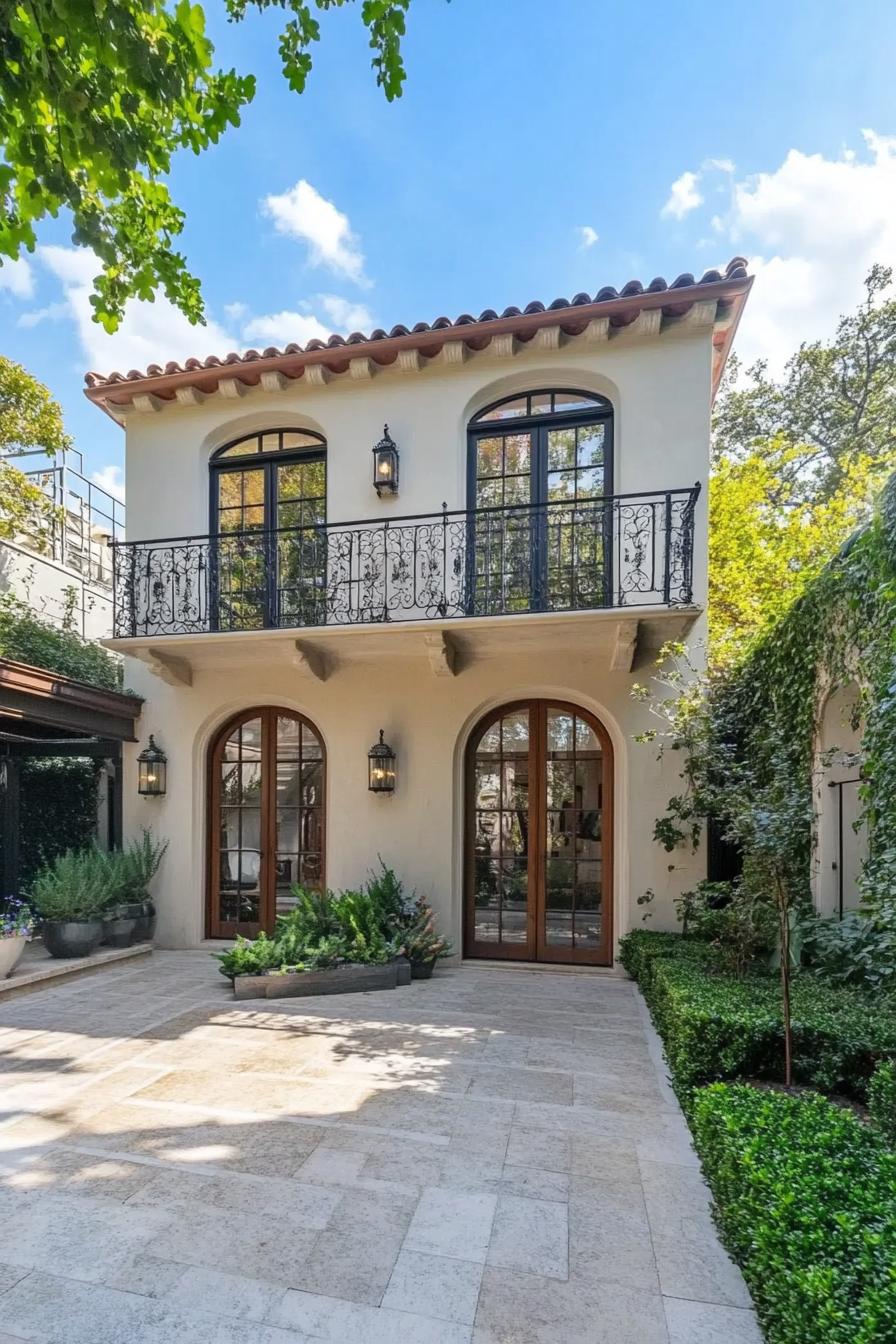 Charming villa with elegant balconies and lush greenery