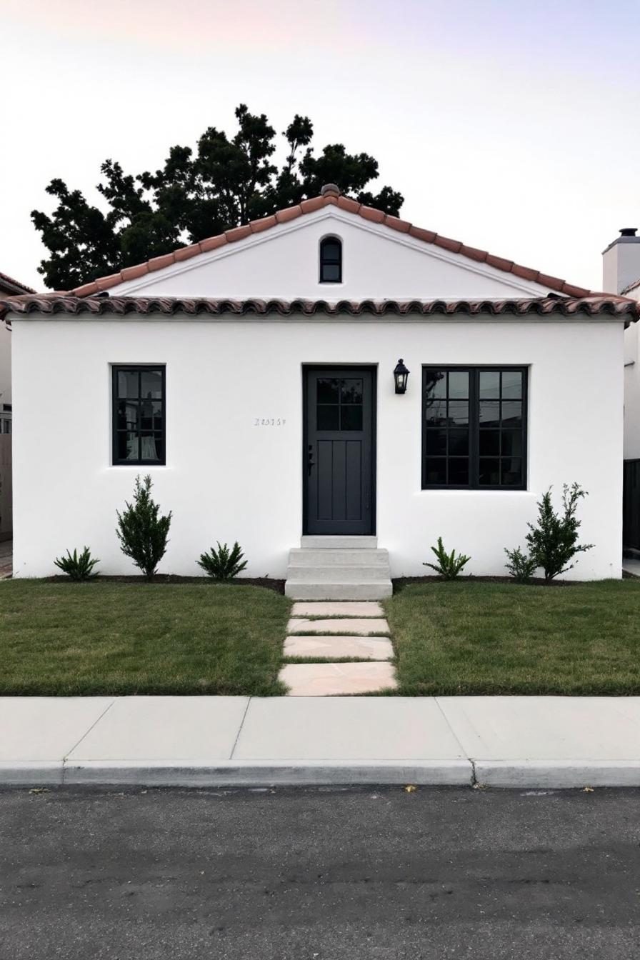 Charming white cottage with a clay-tiled roof