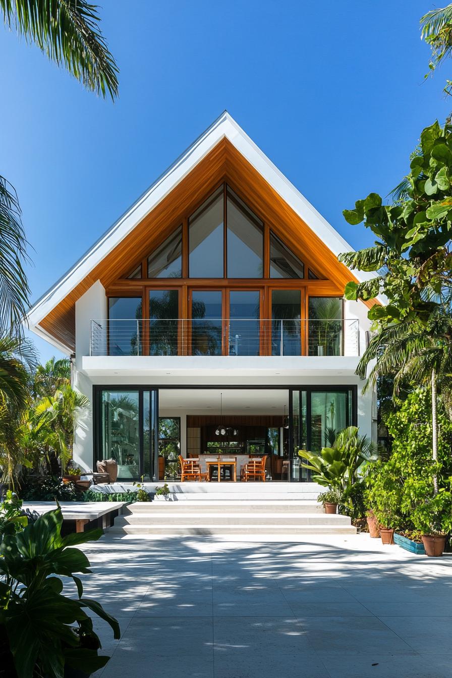 A-frame house amidst greenery with open doors