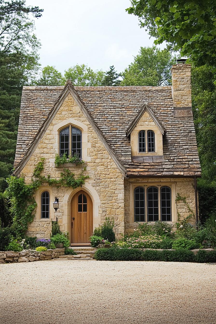 Charming stone cottage with lush greenery