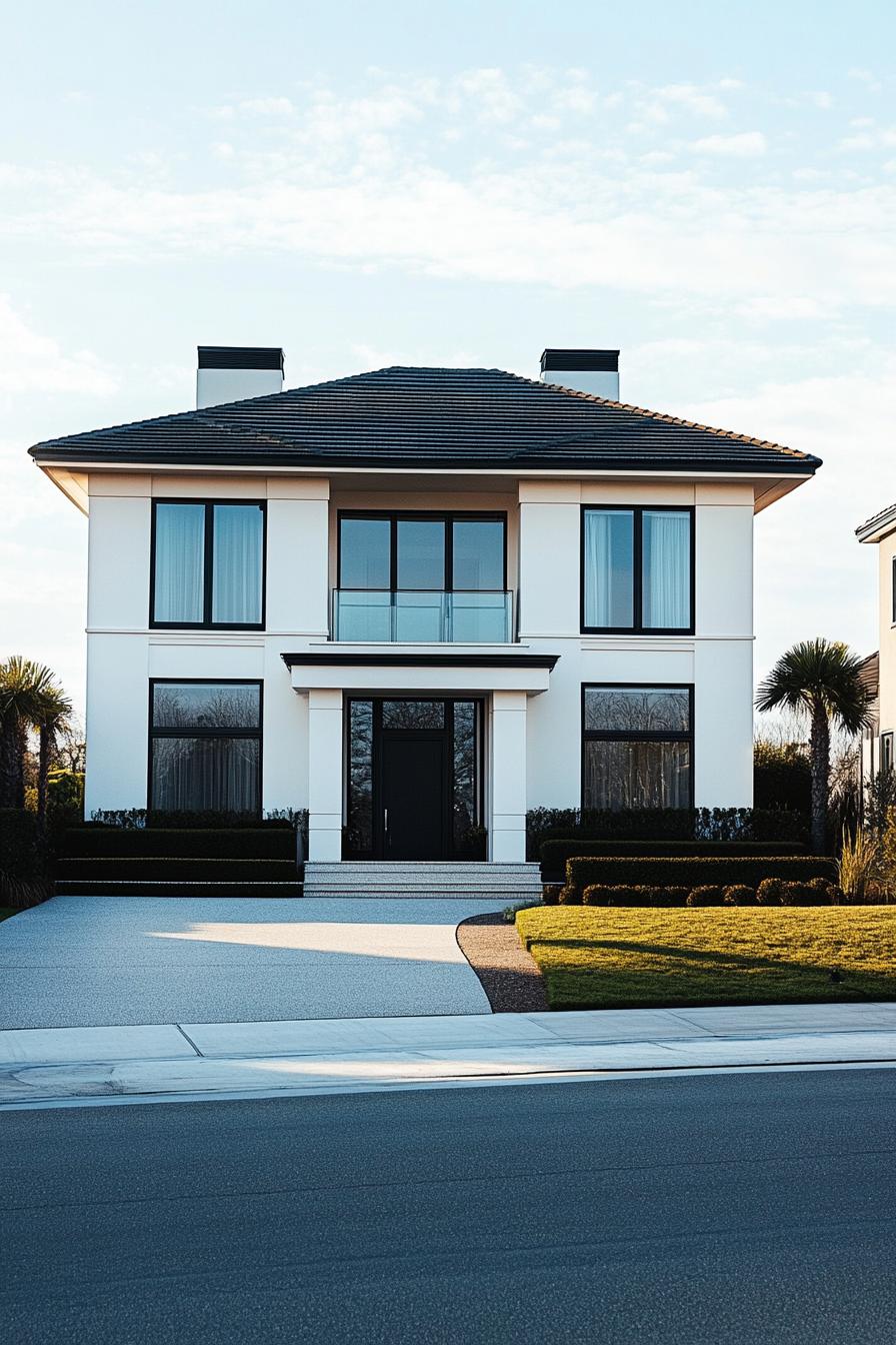 Modern two-story coastal house with sleek lines and manicured lawn