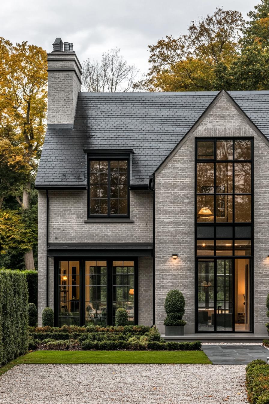 Modern brick house with large windows