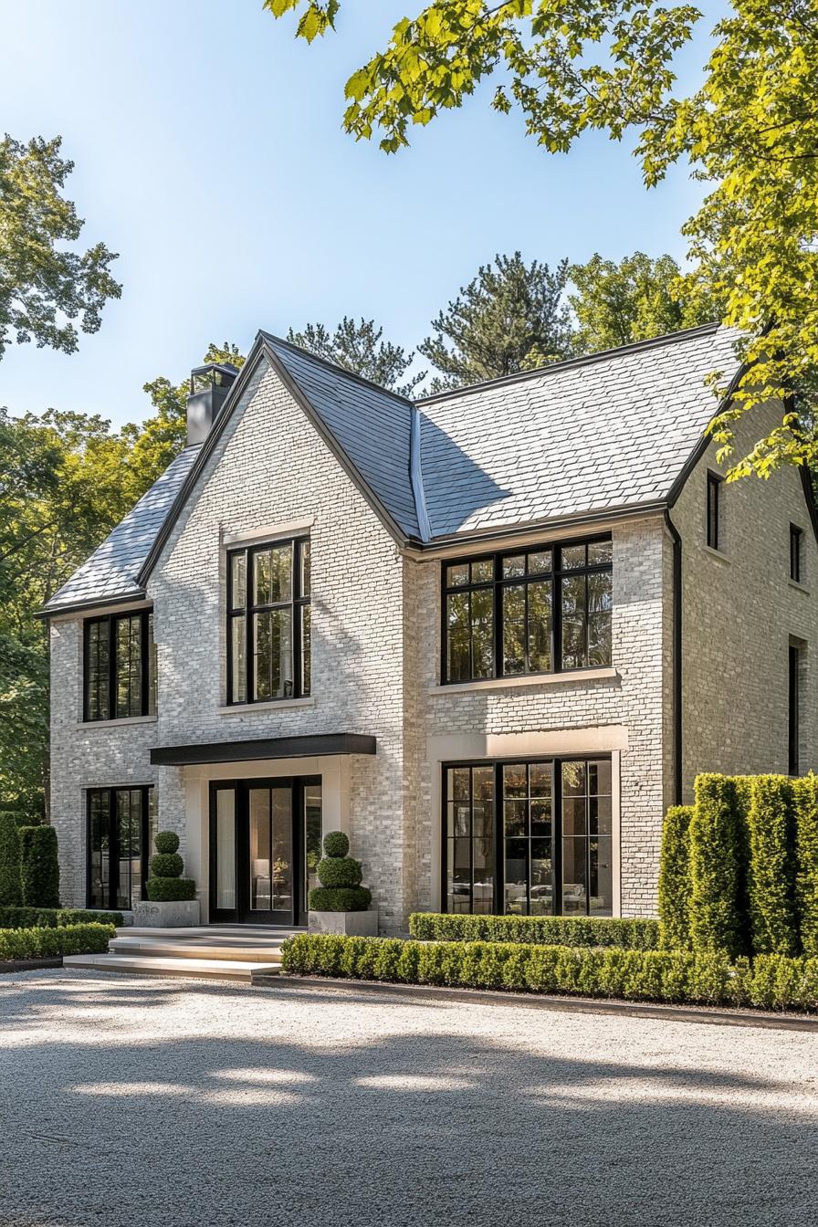 Bright brick house surrounded by trees