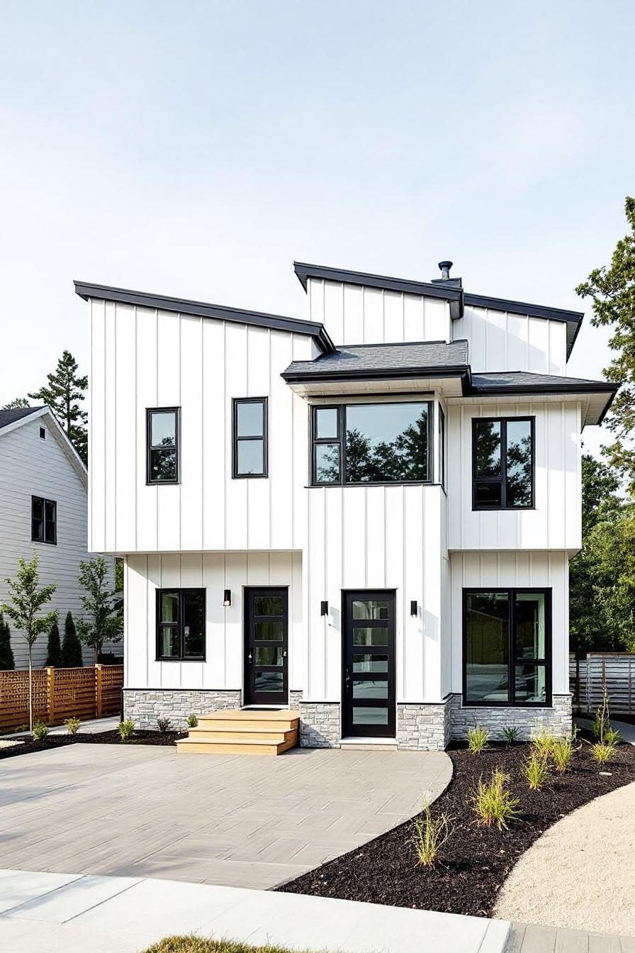 White house with black trim and modern design