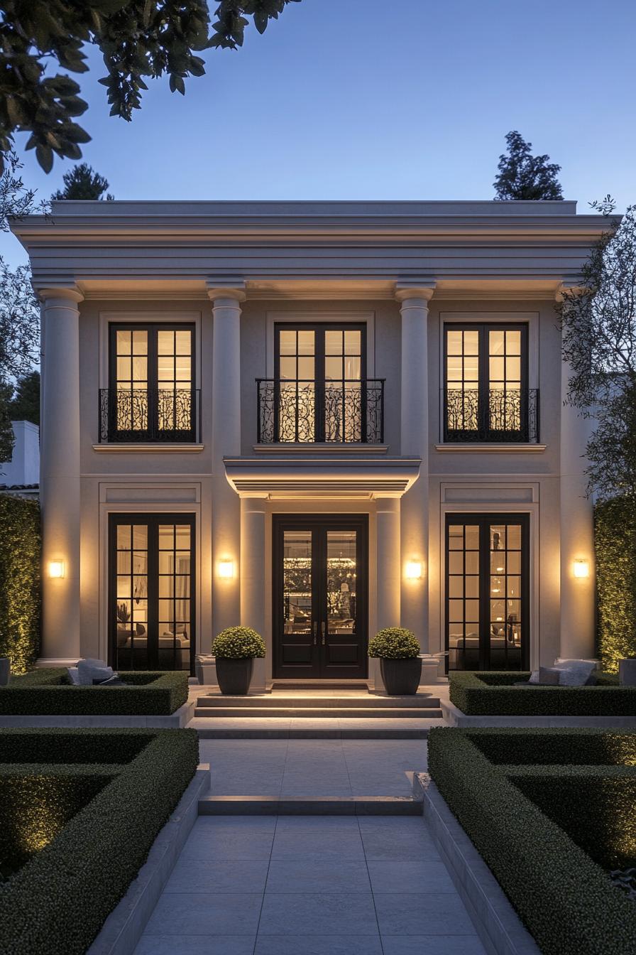 Modern villa with columns and symmetrical windows