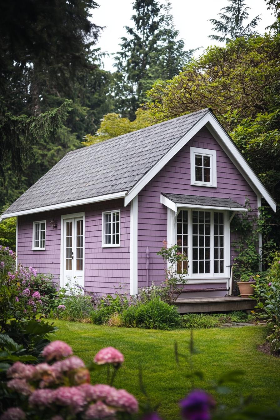 Cute purple cottage with flowers