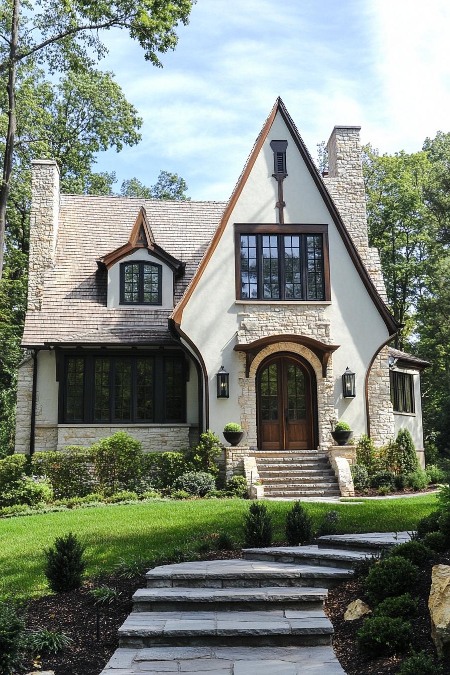 Charming cottage with steep gables and rustic stonework