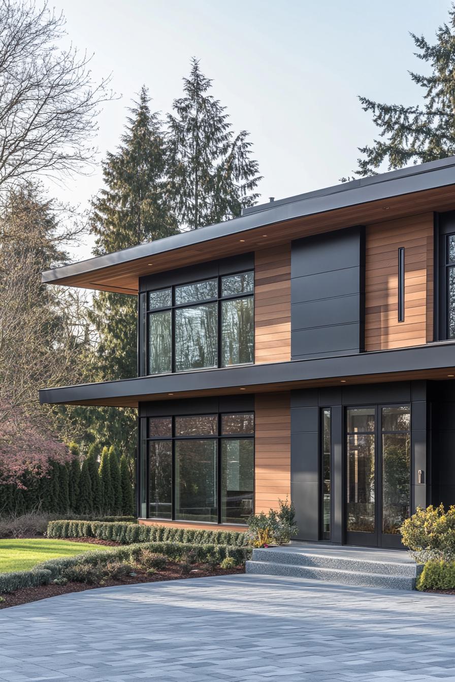 Modern two-story house surrounded by trees