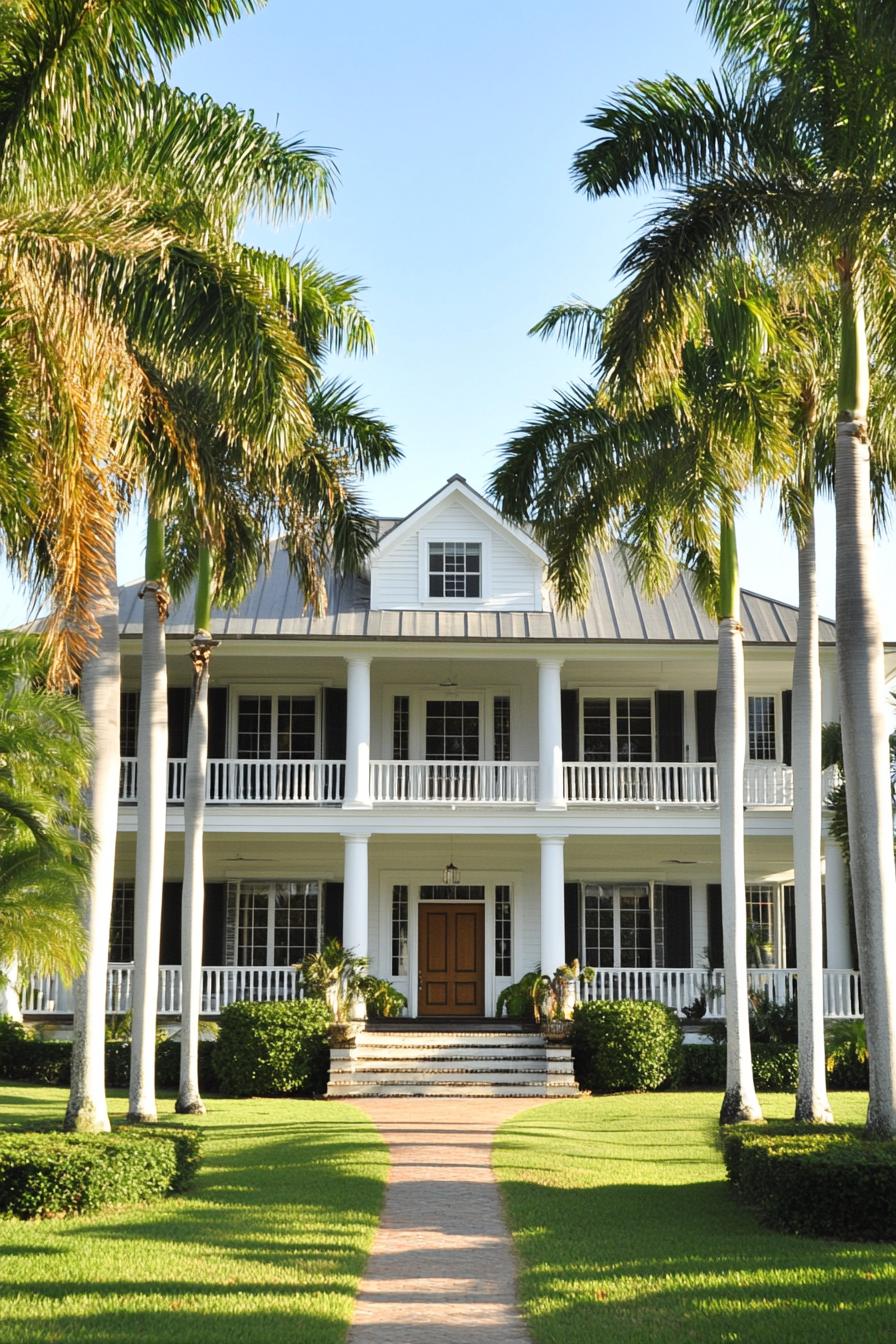 Large Southern house with palm trees and a big porch