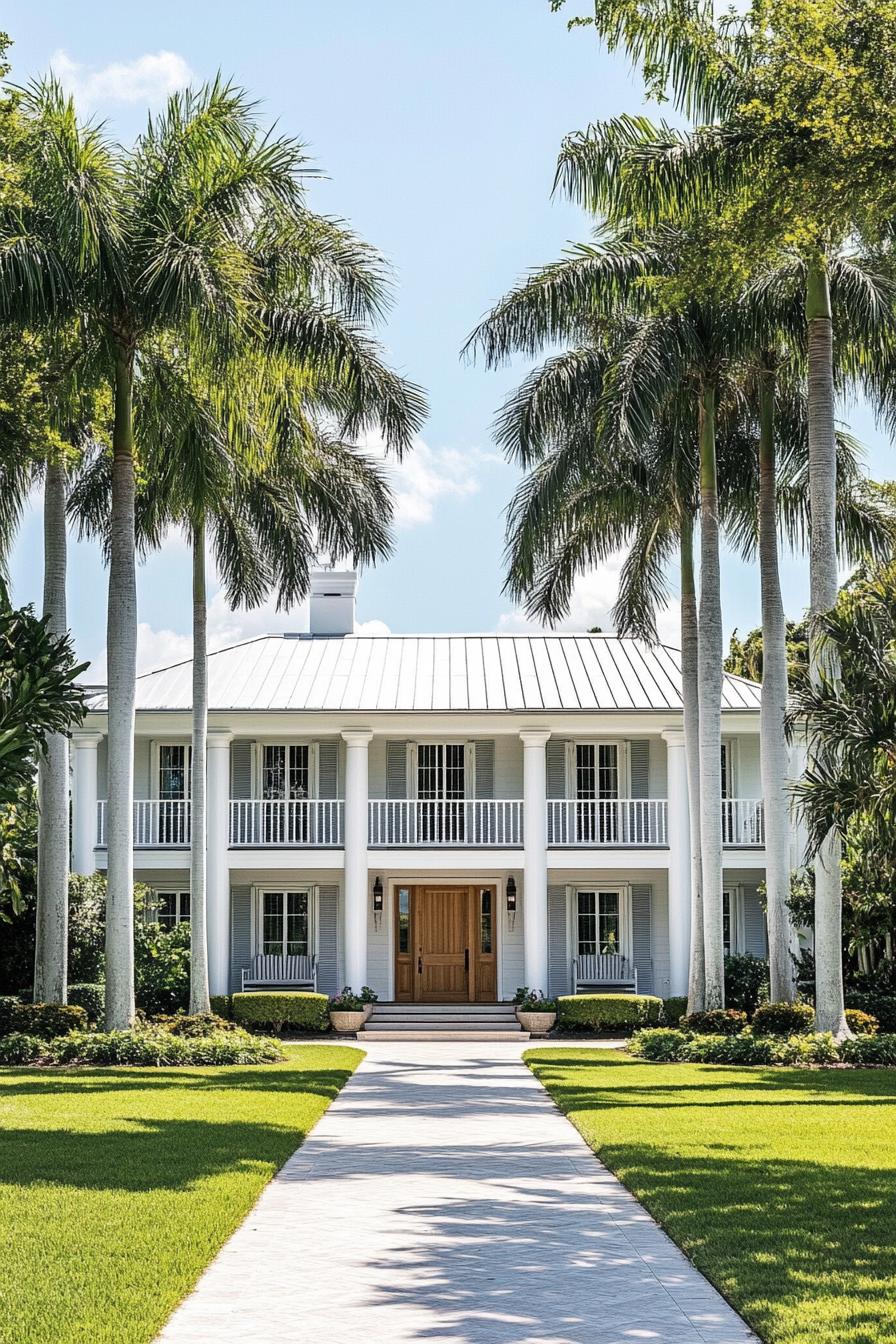 Southern house framed by tall palm trees