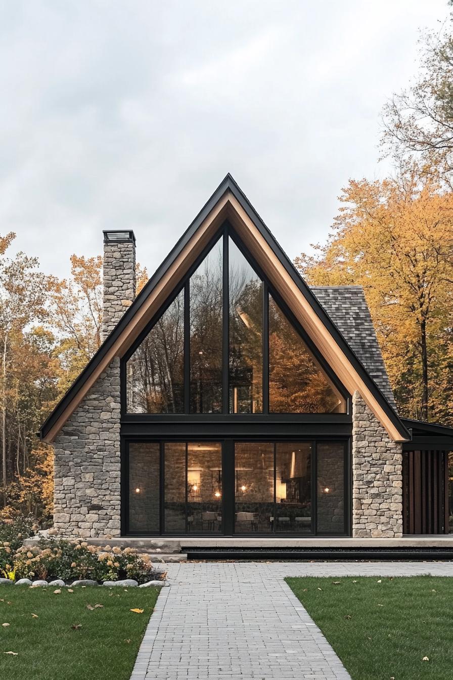 Cozy stone cottage with large glass windows