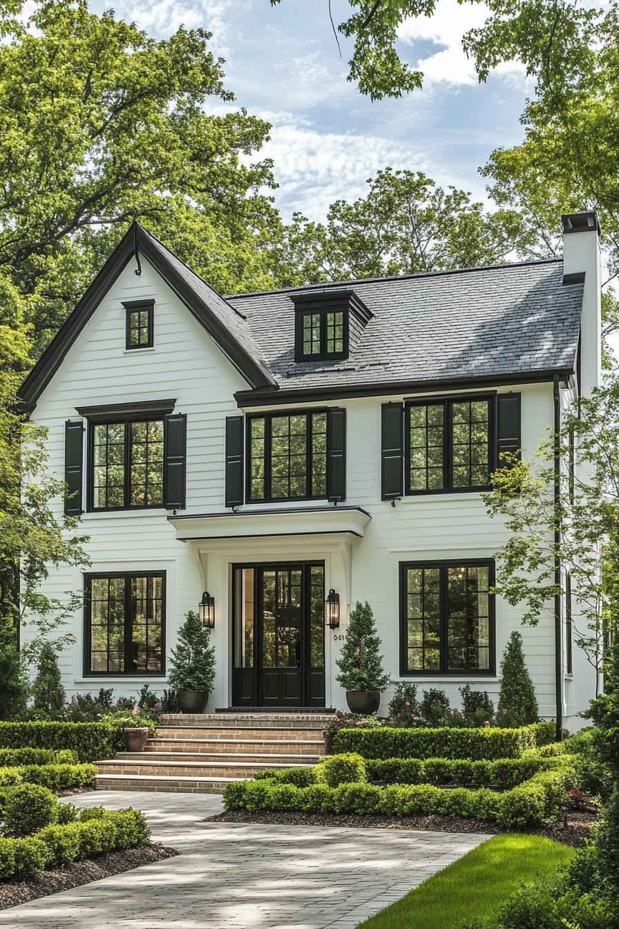 White house beautifully accented with black trim