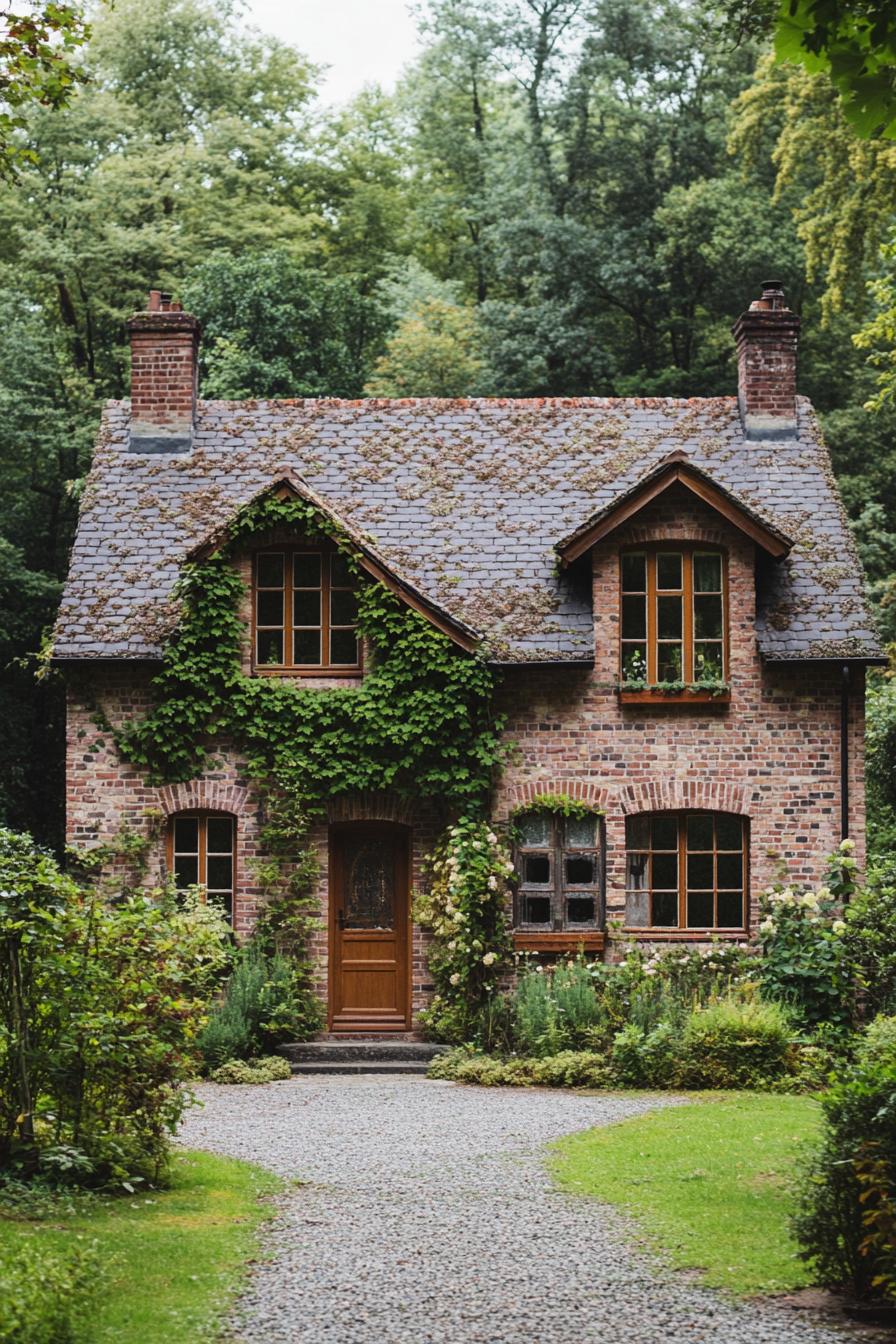 Charming brick cottage nestled in lush greenery