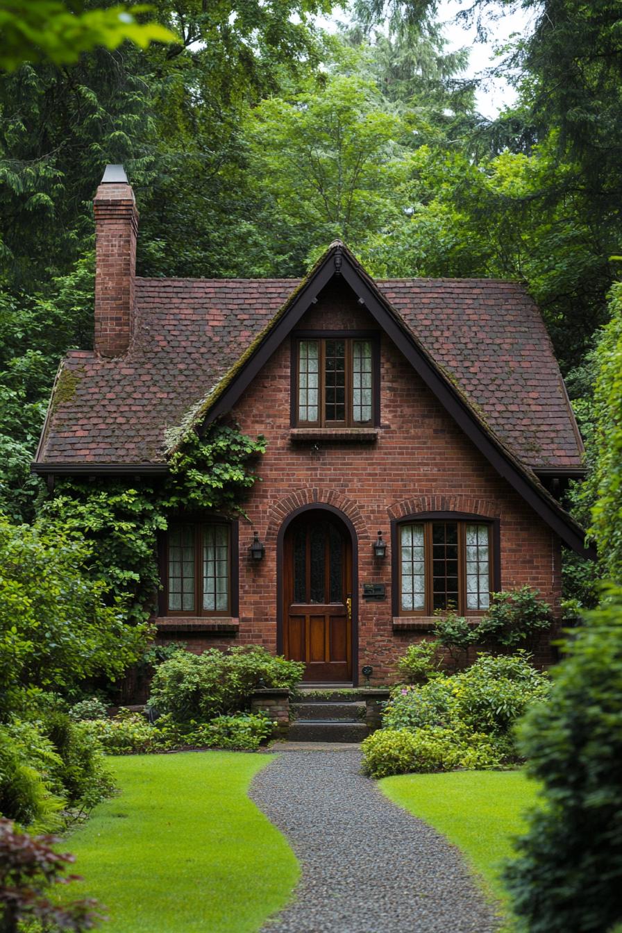 Charming brick cottage nestled in lush greenery