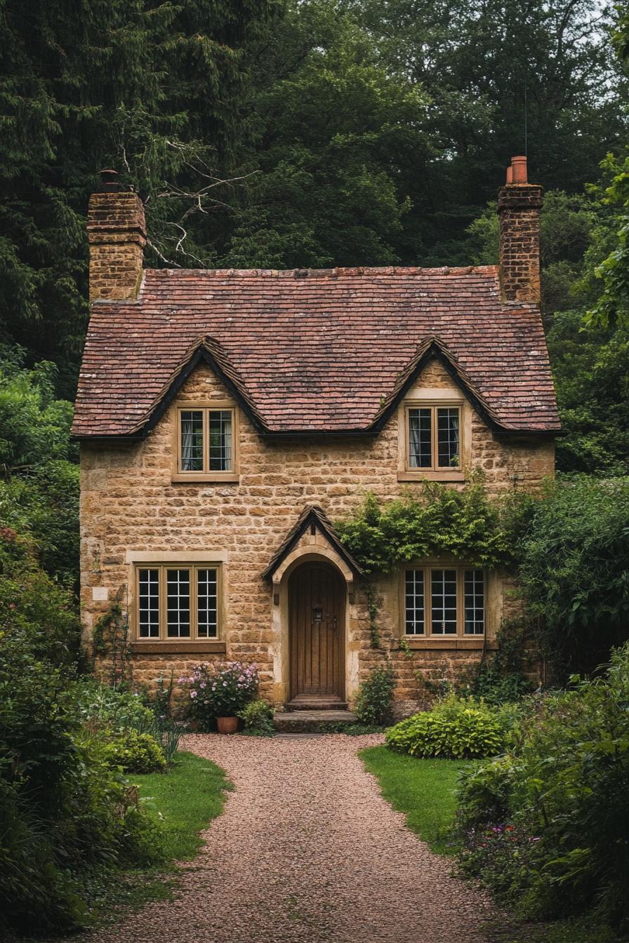 Charming stone cottage with a lush garden path