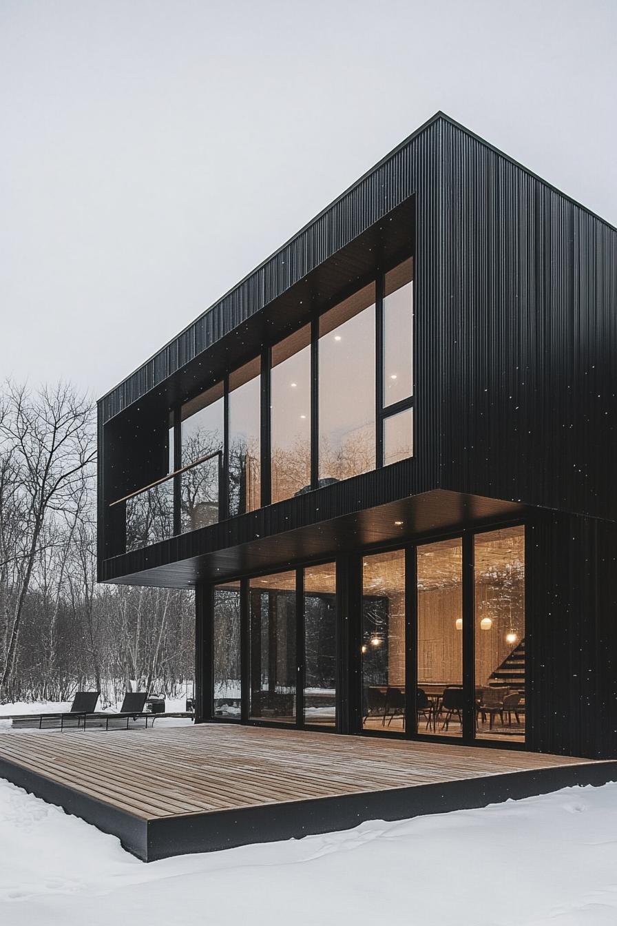 Modern black minimalist house with large windows