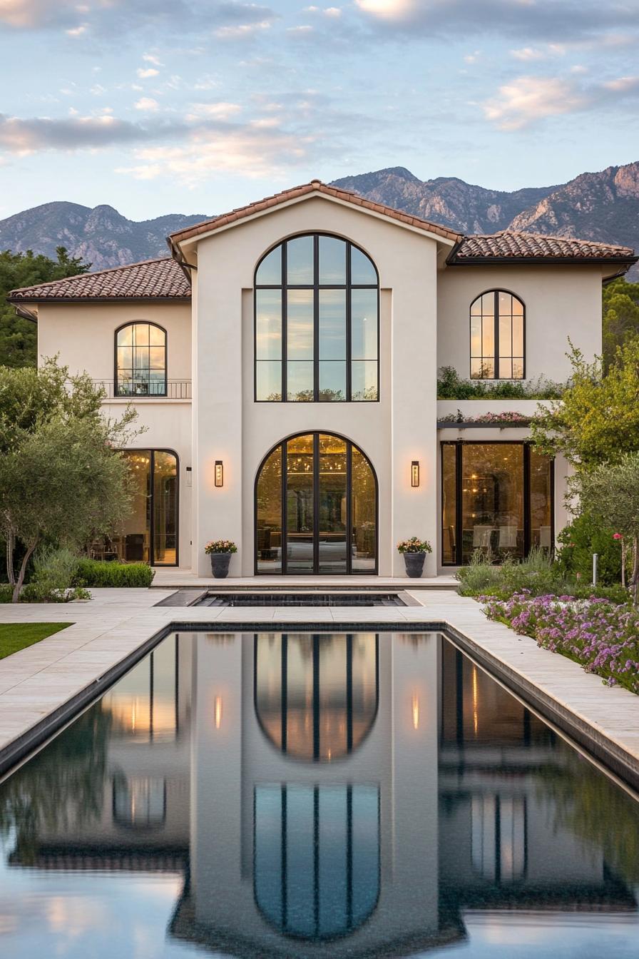 Contemporary villa with pool reflection