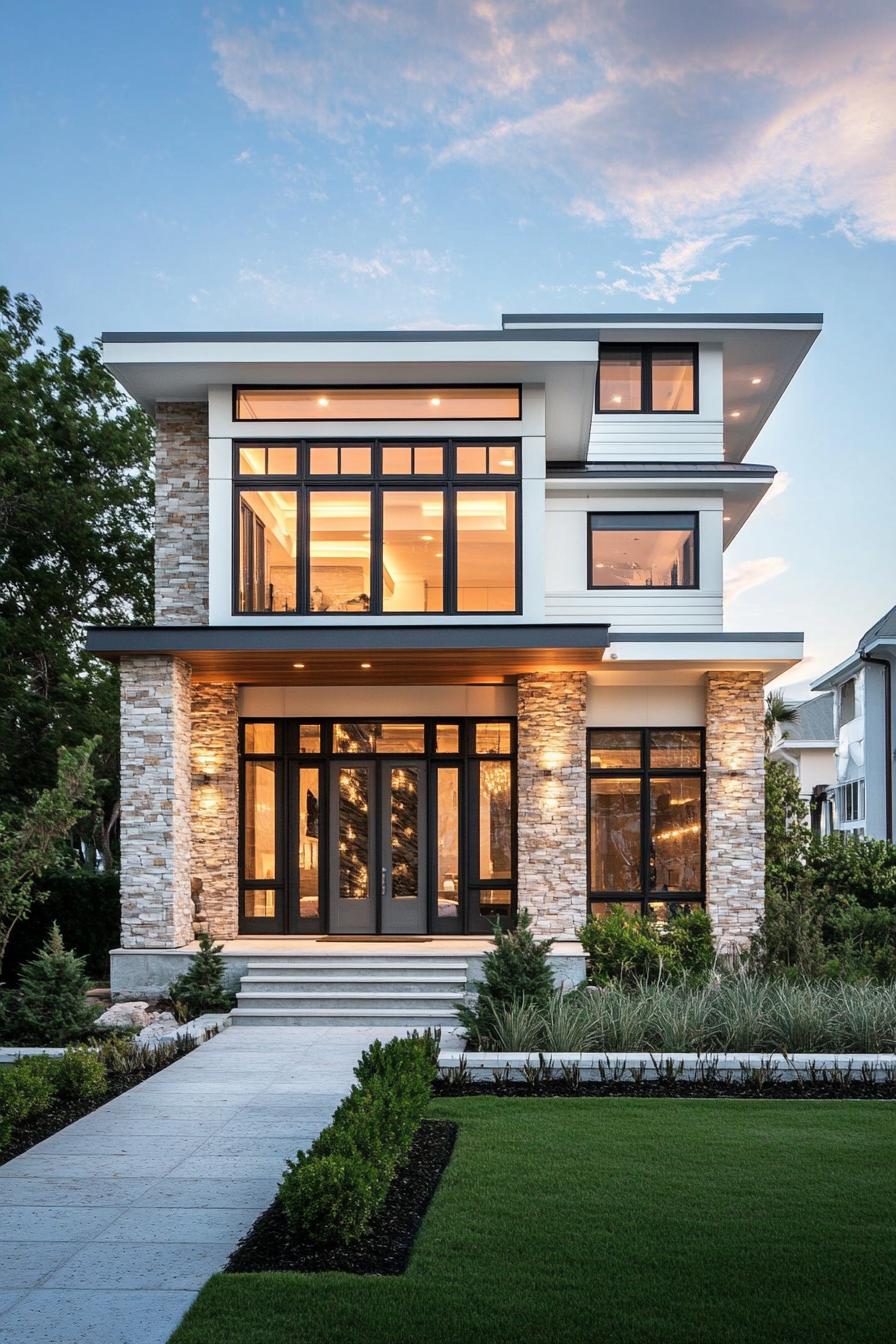 Contemporary coastal house with stone and glass facade