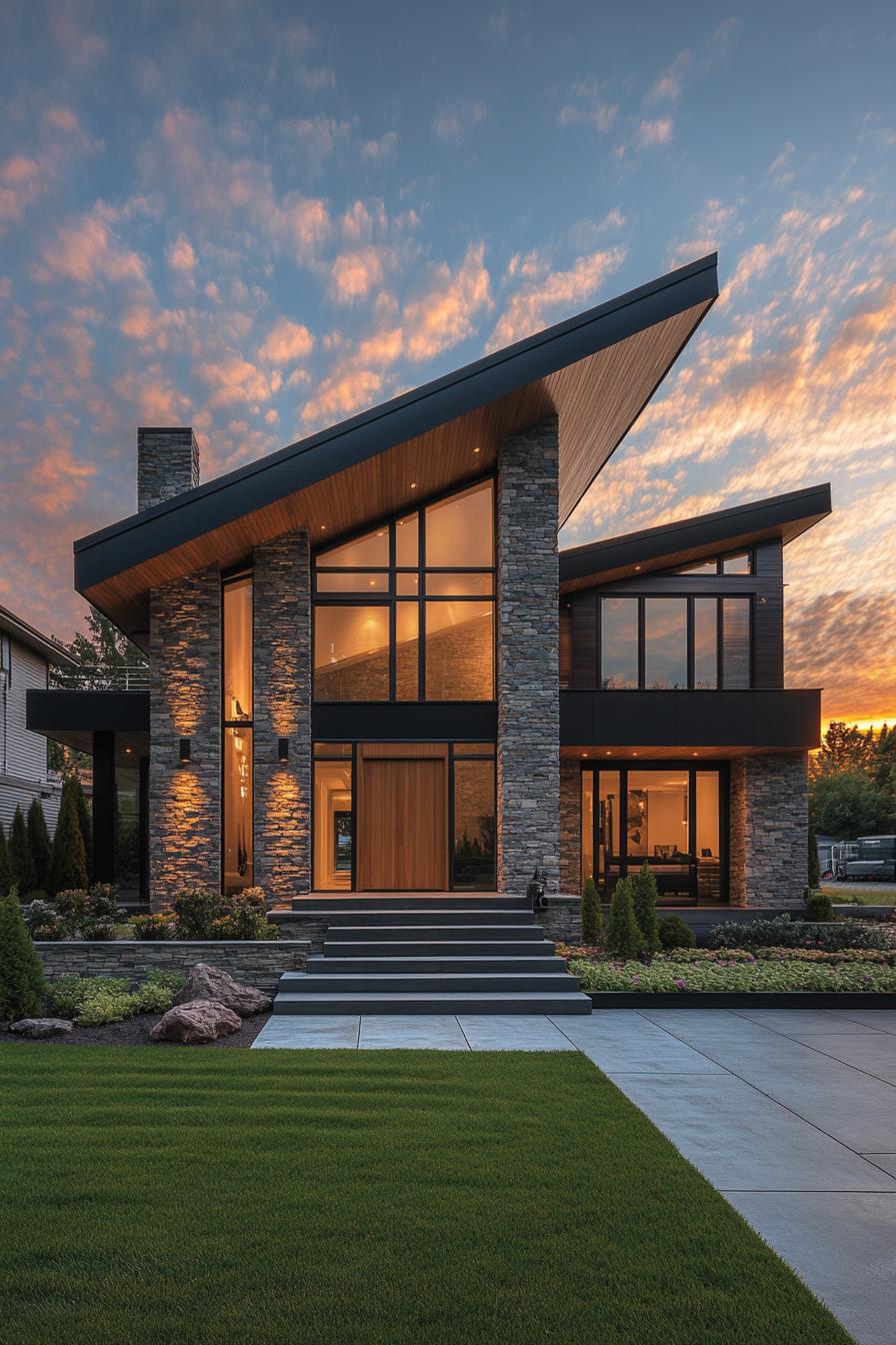 Modern house with dramatic slanted roof